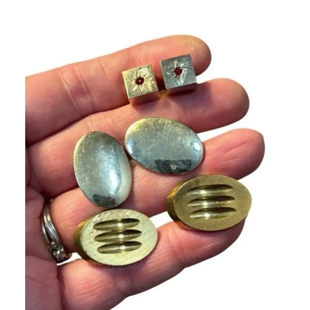 Vintage Cufflink Lot Mens Gold Tone Modernist Retro Deco Some Signed Mixed